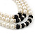 3-Strand Black Glass Bead, White Imitation Pearl Necklace, Flex Bracelet & Drop Earrings Set In Silver Plated Metal - 40cm L - view 4