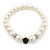 3-Strand Black Glass Bead, White Imitation Pearl Necklace, Flex Bracelet & Drop Earrings Set In Silver Plated Metal - 40cm L - view 6