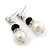 3-Strand Black Glass Bead, White Imitation Pearl Necklace, Flex Bracelet & Drop Earrings Set In Silver Plated Metal - 40cm L - view 7