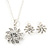 Clear Austrian Crystal Flower Pendant With Silver Tone Chain and Stud Earrings Set - 40cm L/ 5cm Ext - Gift Boxed - view 9