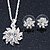 Clear Austrian Crystal Flower Pendant With Silver Tone Chain and Stud Earrings Set - 40cm L/ 5cm Ext - Gift Boxed - view 4