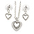 Clear Austrian Crystal Double Heart Pendant With Silver Tone Chain and Stud Earrings Set - 40cm L/ 5cm Ext - Gift Boxed