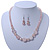 Rose Quartz, Pink Glass Bead, Clear Crystal Ring Necklace & Drop Earrings In Silver Tone - 40cm Length/ 5cm Extension - view 5