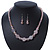 Rose Quartz, Pink Glass Bead, Clear Crystal Ring Necklace & Drop Earrings In Silver Tone - 40cm Length/ 5cm Extension - view 10