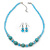 Turquoise, Light Blue Crystal Bead Necklace & Drop Earrings In Silver Tone Metal - 40cm Length/ 4cm Length - view 2