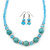 Turquoise, Light Blue Crystal Bead Necklace & Drop Earrings In Silver Tone Metal - 40cm Length/ 4cm Length - view 3