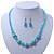 Turquoise, Light Blue Crystal Bead Necklace & Drop Earrings In Silver Tone Metal - 40cm Length/ 4cm Length - view 1