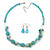 Turquoise, Crystal Bead Necklace & Drop Earrings In Silver Tone Metal - 40cm Length/ 4cm Length - view 2
