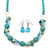 Turquoise, Crystal Bead Necklace & Drop Earrings In Silver Tone Metal - 40cm Length/ 4cm Length - view 8