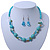 Turquoise, Crystal Bead Necklace & Drop Earrings In Silver Tone Metal - 40cm Length/ 4cm Length