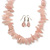 Chunky Rose Quartz Stone Necklace & Glass Bead Drop Earrings In Silver Tone - 40cm Length/ 5cm Extension - view 4