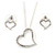 Clear Austrian Crystal Open Cut Heart Pendant With Silver Tone Chain and Stud Earrings Set - 46cm L/ 6cm Ext - Gift Boxed