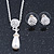 Clear Austrian Crystal Simulated Pearl Pendant with Silver Tone Chain and Stud Earrings Set - 46cm L/ 5cm Ext - Gift Boxed - view 11