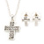 Clear Austrian Crystal Cross Pendant With Silver Tone Chain and Stud Earrings Set - 46cm L/ 5cm Ext - Gift Boxed - view 10