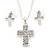 Clear Austrian Crystal Cross Pendant With Silver Tone Chain and Stud Earrings Set - 46cm L/ 5cm Ext - Gift Boxed