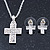 Clear Austrian Crystal Cross Pendant With Silver Tone Chain and Stud Earrings Set - 46cm L/ 5cm Ext - Gift Boxed - view 11