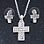 Clear Austrian Crystal Cross Pendant With Silver Tone Chain and Stud Earrings Set - 46cm L/ 5cm Ext - Gift Boxed - view 3