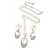 Clear Crystal Open Oval Cut Pendant Silver Tone Chain and Drop Earrings Set - 45cm L/ 5cm Ext - Gift Boxed - view 4
