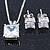 Princess Cut Clear CZ Pendant With Silver Tone Chain and Stud Earrings Set - 46cm L - Gift Boxed - view 3
