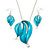 Azure Blue Enamel Diamante 'Leaf' Necklace & Drop Earrings Set In Rhodium Plated Metal - 40cm Length/ 6 extension