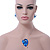 Blue Enamel Diamante 'Leaf' Necklace & Drop Earrings Set In Rhodium Plated Metal - 40cm Length/ 6 extension - view 5