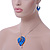 Blue Enamel Diamante 'Leaf' Necklace & Drop Earrings Set In Rhodium Plated Metal - 40cm Length/ 6 extension - view 9