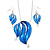 Blue Enamel Diamante 'Leaf' Necklace & Drop Earrings Set In Rhodium Plated Metal - 40cm Length/ 6 extension