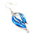 Blue Enamel Diamante 'Leaf' Necklace & Drop Earrings Set In Rhodium Plated Metal - 40cm Length/ 6 extension - view 8