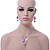 Pink Enamel Geometric Pendant Necklace & Drop Earrings Set In Rhodium Plated Metal - 40cm Length/ 8cm extender - view 6