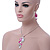 Pink Enamel Geometric Pendant Necklace & Drop Earrings Set In Rhodium Plated Metal - 40cm Length/ 8cm extender - view 8
