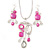 Pink Enamel Geometric Pendant Necklace & Drop Earrings Set In Rhodium Plated Metal - 40cm Length/ 8cm extender