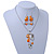 Bright Orange Enamel Geometric Pendant Necklace & Drop Earrings Set In Rhodium Plated Metal - 40cm Length/ 8cm extender - view 2
