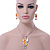 Bright Orange Enamel Geometric Pendant Necklace & Drop Earrings Set In Rhodium Plated Metal - 40cm Length/ 8cm extender - view 5