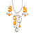 Bright Orange Enamel Geometric Pendant Necklace & Drop Earrings Set In Rhodium Plated Metal - 40cm Length/ 8cm extender