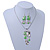 Light Green Enamel Geometric Pendant Necklace & Drop Earrings Set In Rhodium Plated Metal - 40cm Length/ 8cm extender - view 2
