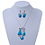 Light Blue Enamel Geometric Pendant Necklace & Drop Earrings Set In Rhodium Plated Metal - 40cm Length/ 7cm extender - view 2
