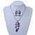 Purple Enamel Geometric Pendant Necklace & Drop Earrings Set In Rhodium Plated Metal - 40cm Length (8cm extender) - view 2
