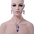 Purple Enamel Geometric Pendant Necklace & Drop Earrings Set In Rhodium Plated Metal - 40cm Length (8cm extender) - view 6