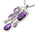 Purple Enamel Geometric Pendant Necklace & Drop Earrings Set In Rhodium Plated Metal - 40cm Length (8cm extender) - view 3