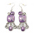 Purple Enamel Geometric Pendant Necklace & Drop Earrings Set In Rhodium Plated Metal - 40cm Length (8cm extender) - view 4