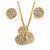 Clear Austrian Crystal Trinity Pendant With Gold Tone Chain and Round Stud Earrings Set - 46cm L/ 5cm Ext - Gift Boxed