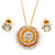 Clear Austrian Crystal Round Pendant With Gold Tone Chain and Floral Stud Earrings Set - 44cm L/ 5cm Ext - Gift Boxed - view 14