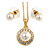 Classic Clear Austrian Crystal Simulated Pearl Pendant With Gold Tone Chain and Stud Earrings Set - 44cm L/ 5cm Ext - Gift Boxed