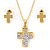 Clear Austrian Crystal Cross Pendant With Gold Tone Chain and Stud Earrings Set - 46cm L/ 5cm Ext - Gift Boxed