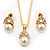 Clear Austrian Crystal Simulated Pearl Pendant With Gold Tone Chain and Stud Earrings Set - 44cm L/ 5cm Ext - Gift Boxed - view 1