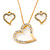 Clear Austrian Crystal Open Cut Heart Pendant With Gold Tone Chain and Stud Earrings Set - 46cm L/ 6cm Ext - Gift Boxed