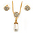 Clear Austrian Crystal Simulated Pearl Pendant with Gold Tone Chain and Stud Earrings Set - 46cm L/ 5cm Ext - Gift Boxed