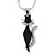 Black Crystal Cat Pendant With Silver Tone Chain & Drop Earrings Set - 40cm Length/ 4cm Extension - view 2