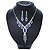 Bridal/ Prom/ Wedding Blue/ Clear Crystal Leaf V-shape Necklace, Bracelet and Drop Earrings Set In Silver Tone - Necklace 34cm L/ 12cm Ext, Bracelet 1 - view 2