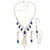 Bridal/ Prom/ Wedding Blue/ Clear Crystal Leaf V-shape Necklace, Bracelet and Drop Earrings Set In Silver Tone - Necklace 34cm L/ 12cm Ext, Bracelet 1 - view 11